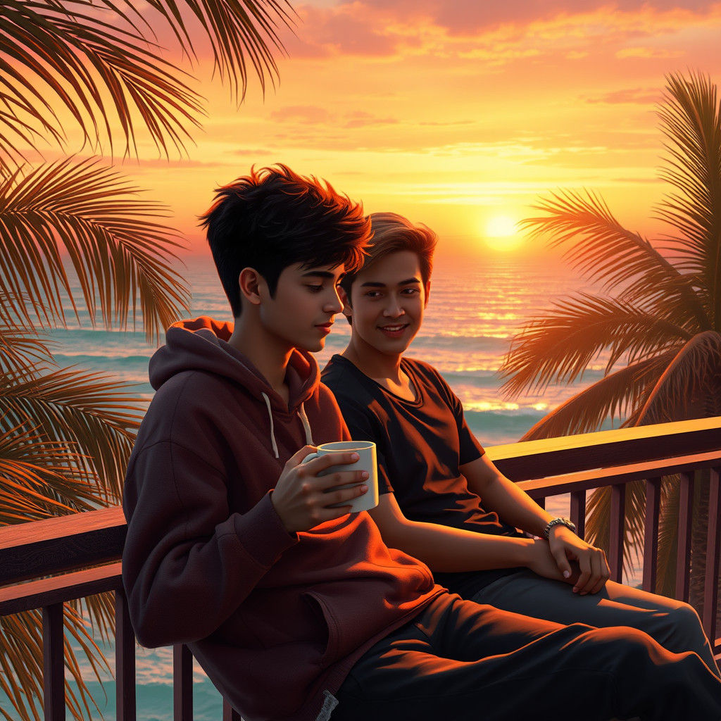 Sunset Balcony: Friends in Golden Light