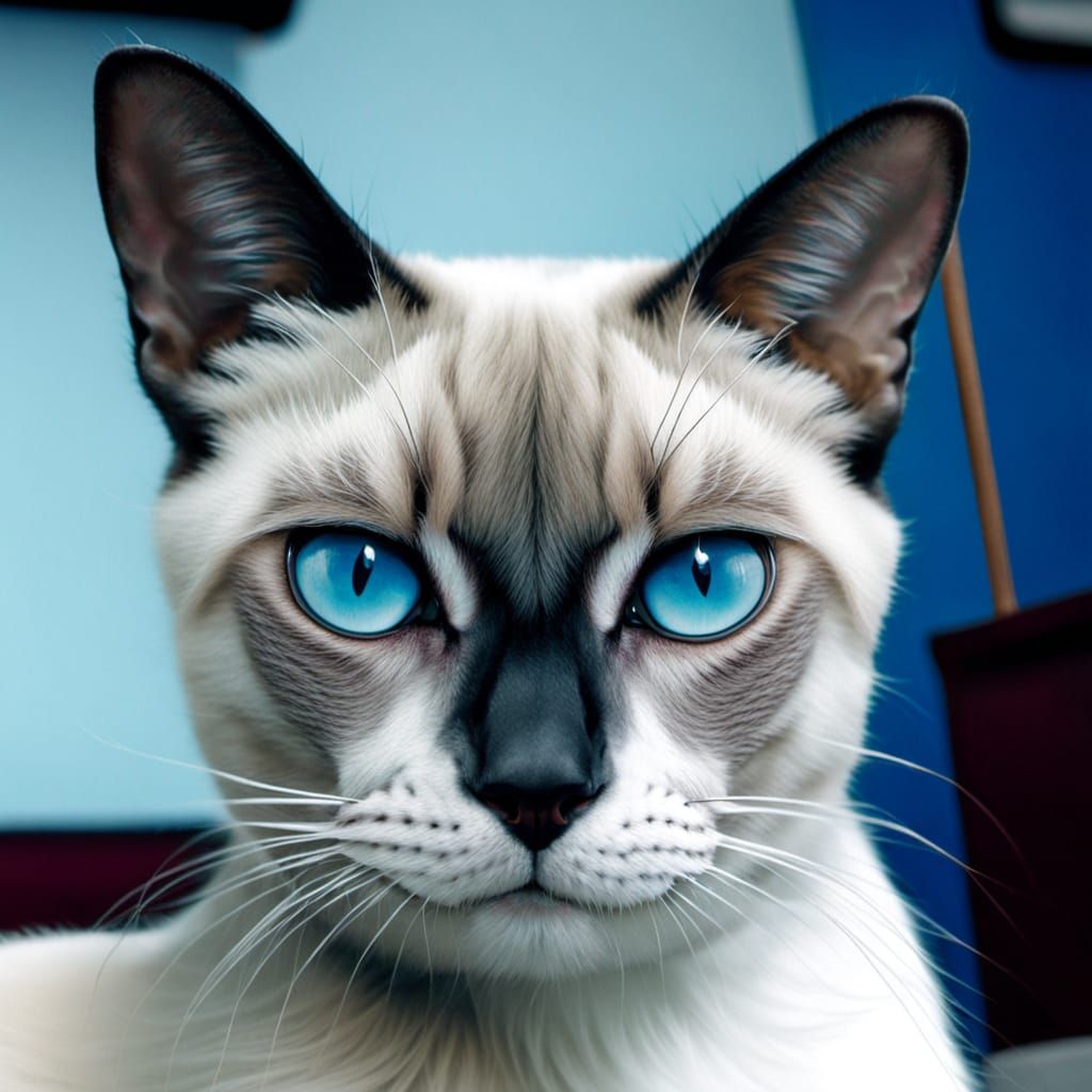 Siamese Cat Tattoo with Sakura Flowers in Neo-Traditional St...