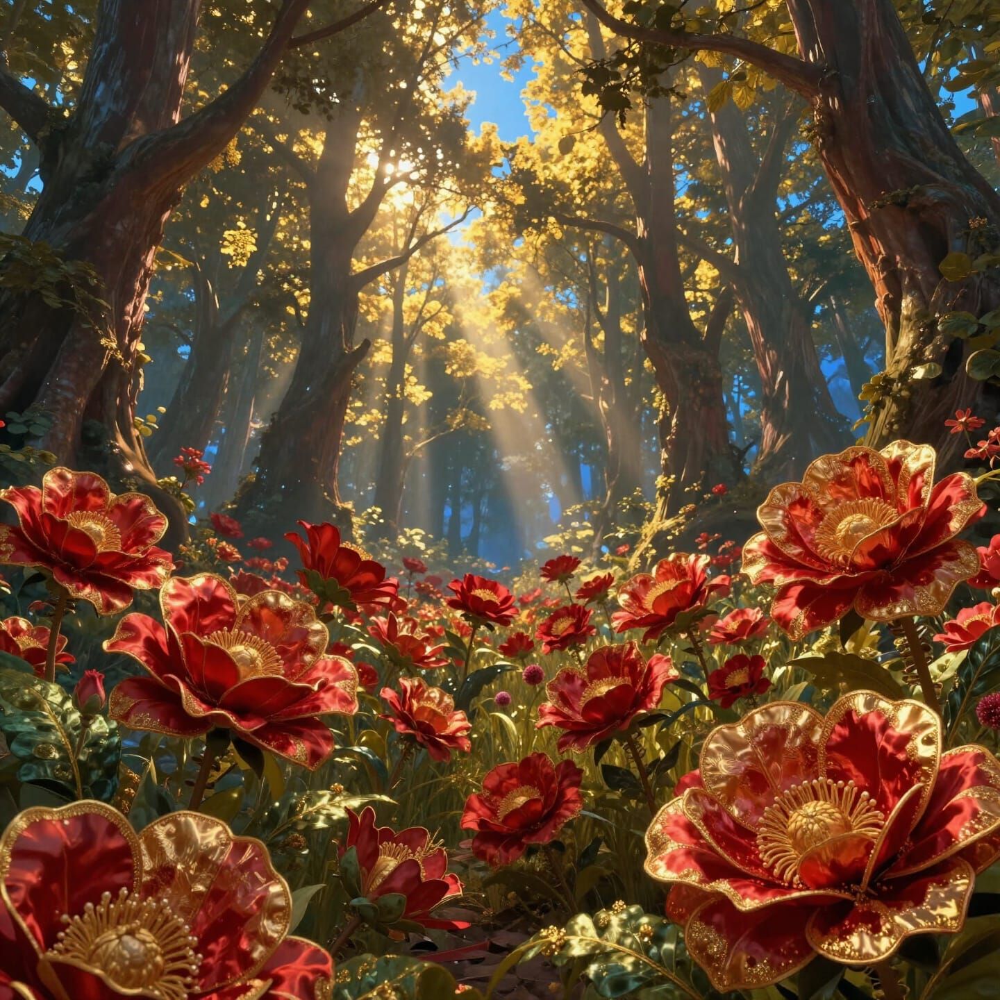 Oversized Silk Fantasy Flowers in Mystical Forest