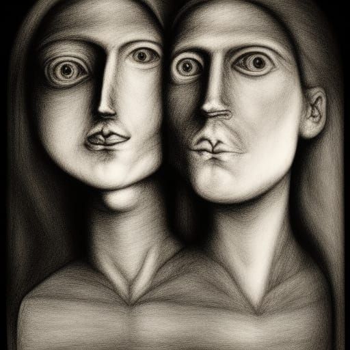 Two-Faced Janus: A Charcoal Drawing of Romeo and Juliet