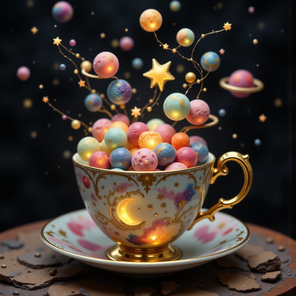 Enchanted Teacup Full of Glowing Celestial Candies