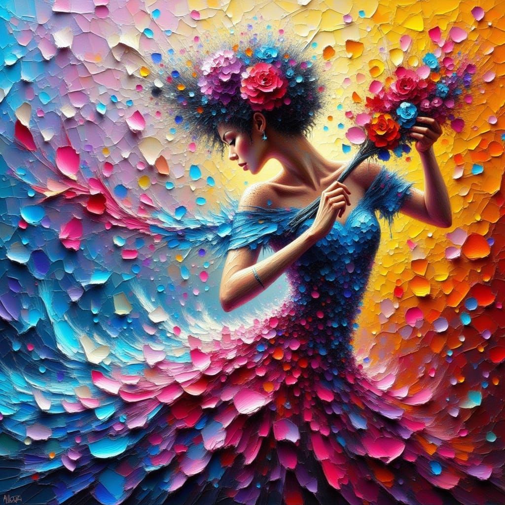 Melting Fandango Dancer in Impasto Spatter Art