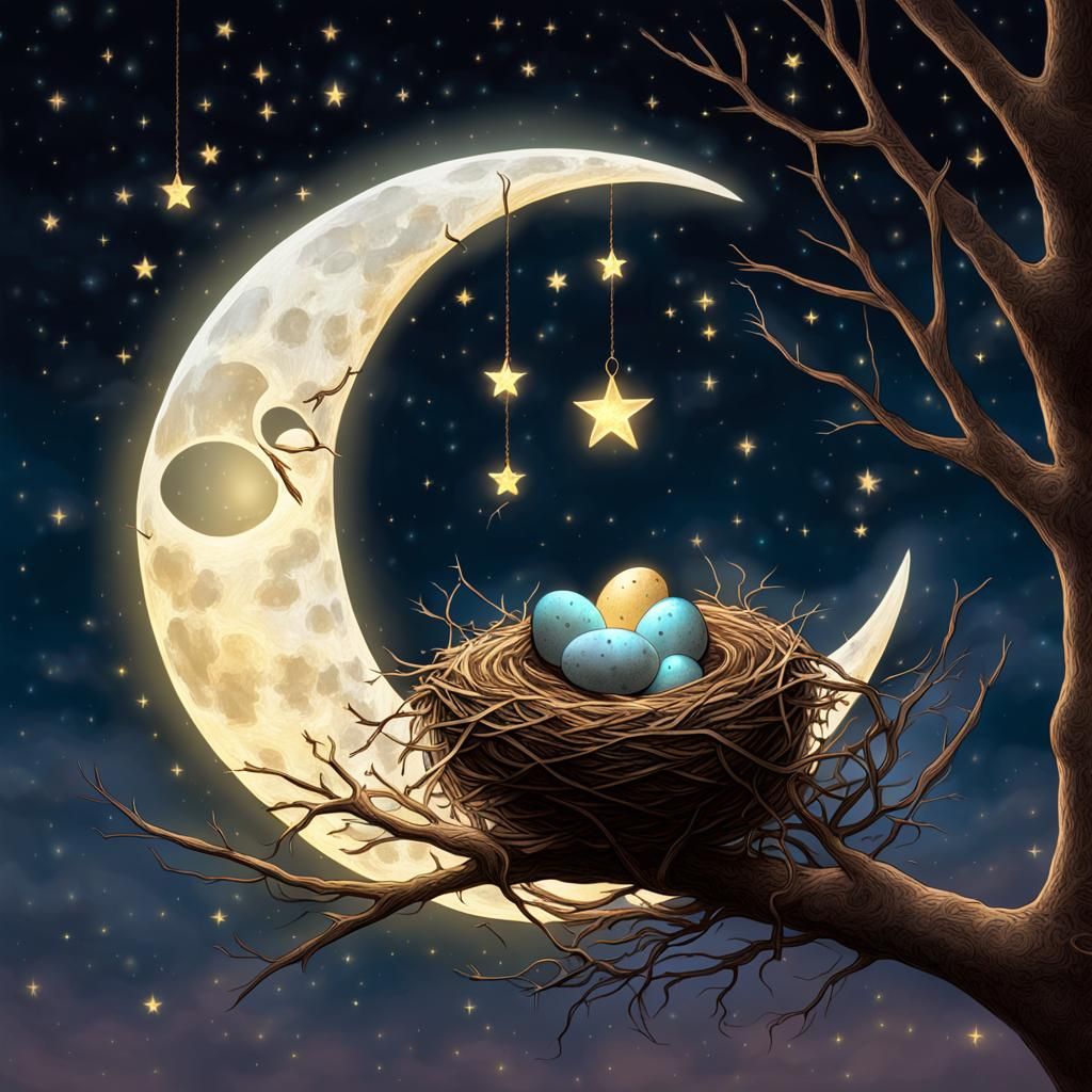 Glowing Star Eggs in Crescent Moon Nest