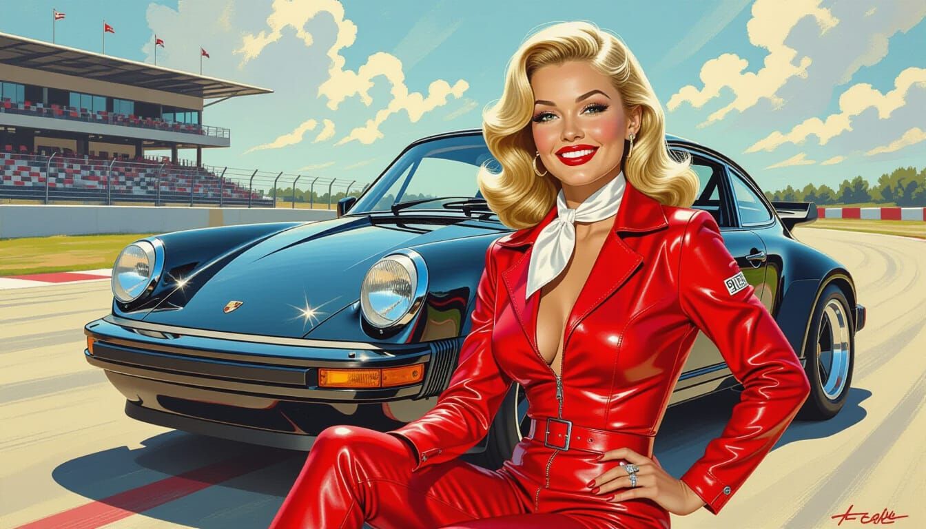 1970s Pinup Model Poses With Vintage Porsche