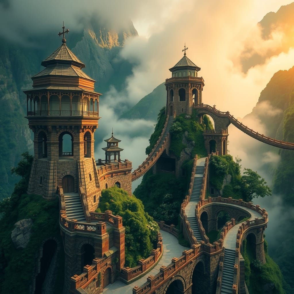 Great Wall of China in Romantic Landscape Style