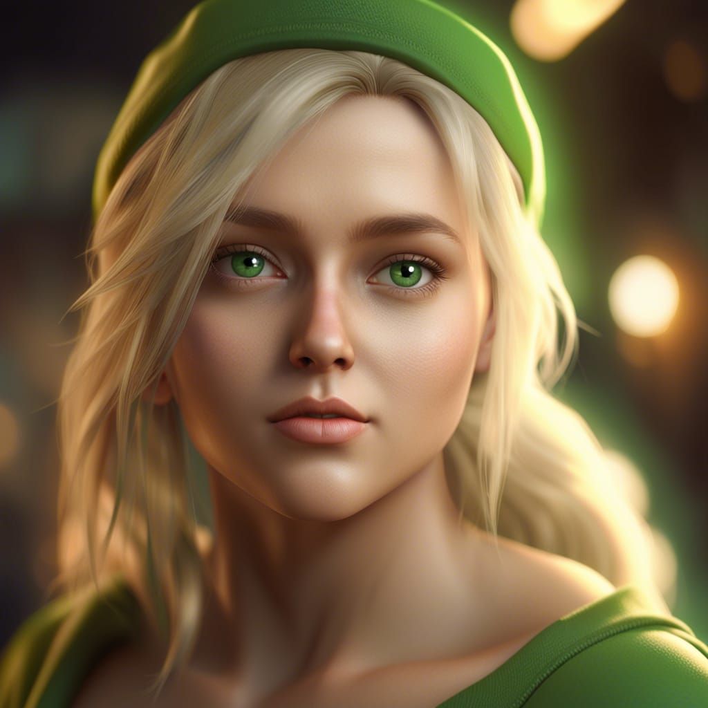 Chubby Blond Girl with Green Eyes in 3D