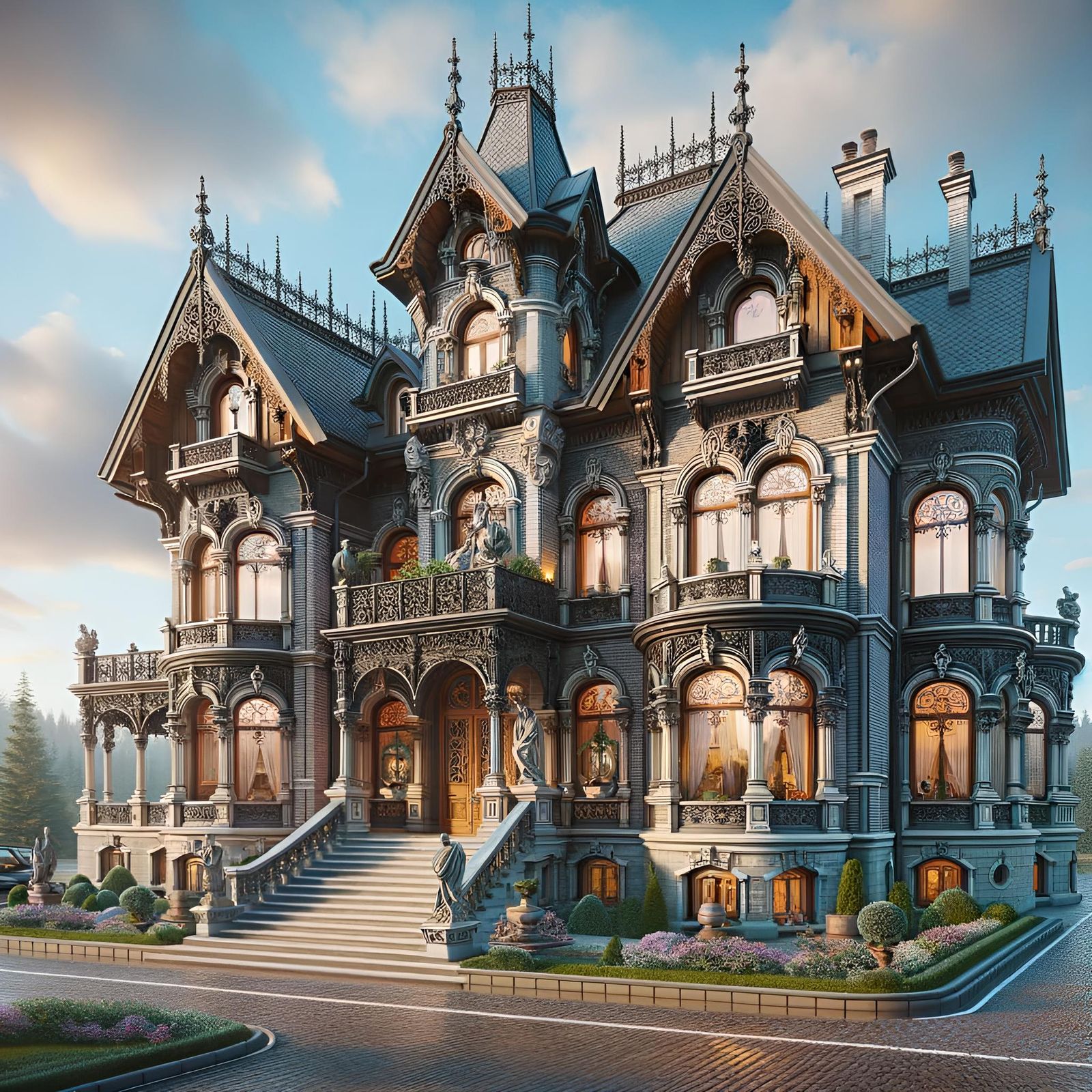 Realistic Victorian Mansion Inspired by Classical Art