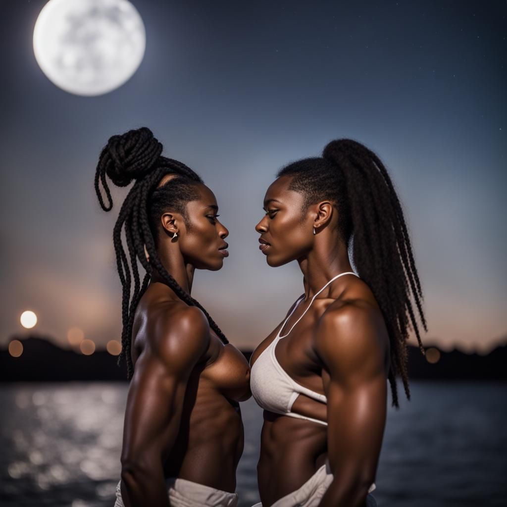 Muscular Black Lesbian Couple on the Moon