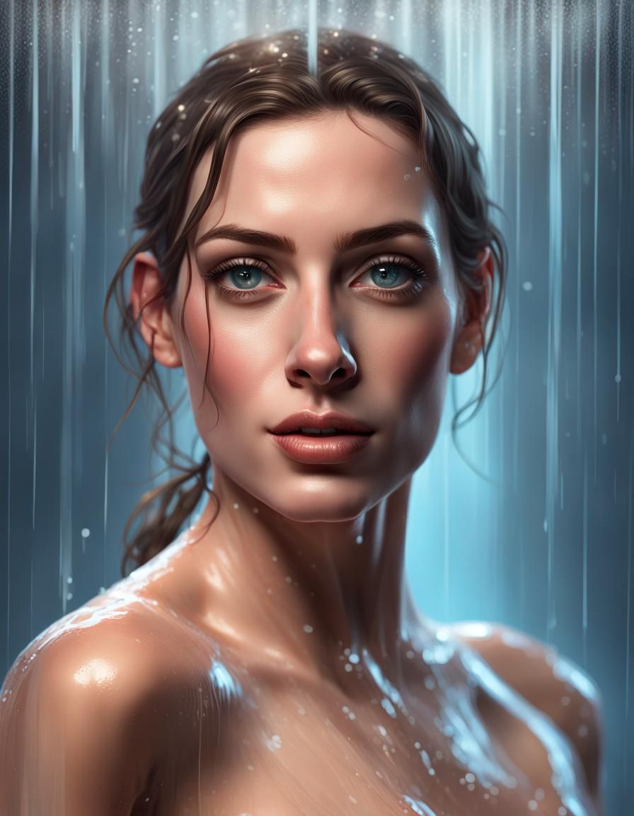 Woman in Shower: Hyperrealistic Concept Art