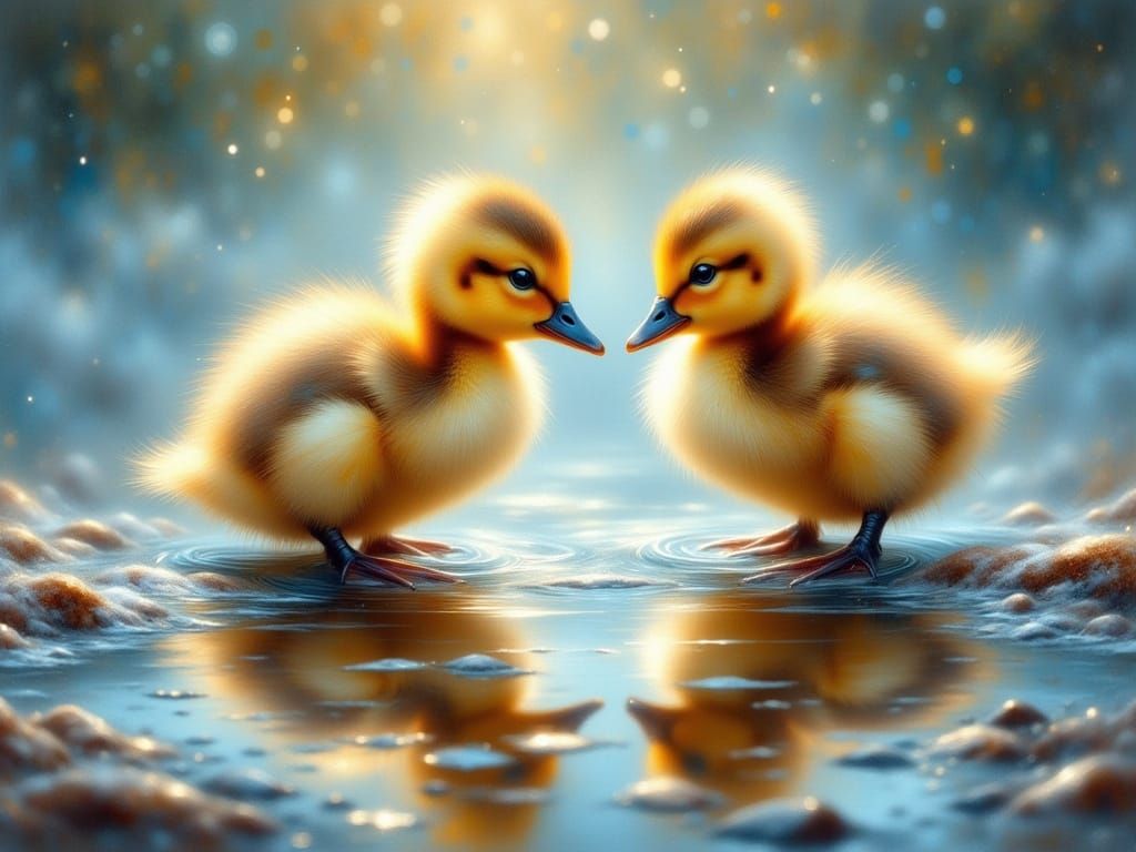 Hyper-Realistic Oil Painting of a Newborn Duckling