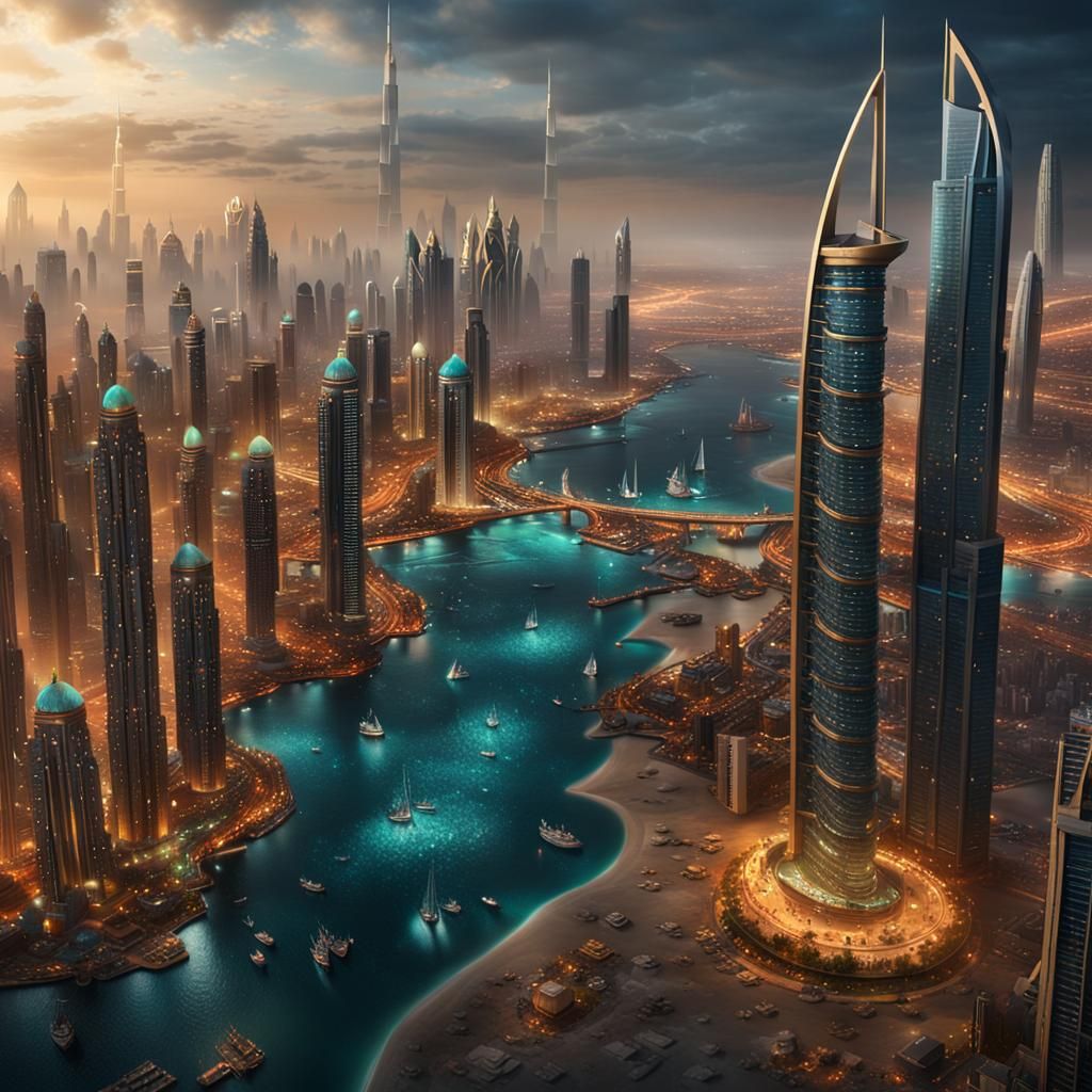 Detailed Dubai Painting in Ethereal Style