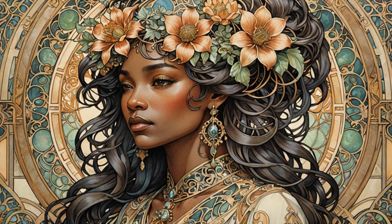 Intricate Portrait in Art Nouveau Style