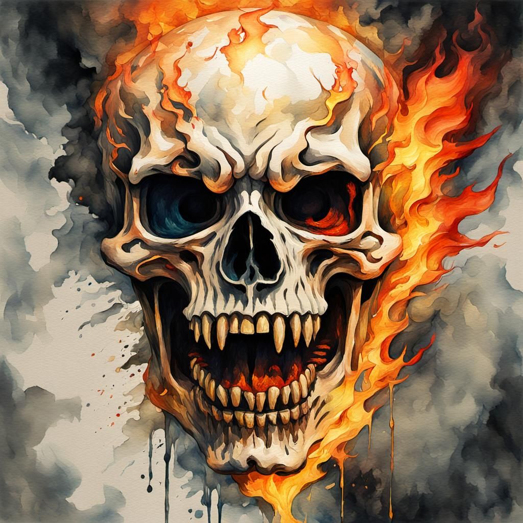 Fiery Tiger Skull: Grotesque Gothic Impressionist Art