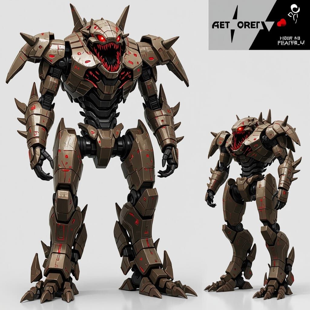 Fierce Red Kaiju Jaeger Hybrid with Sharp Teeth
