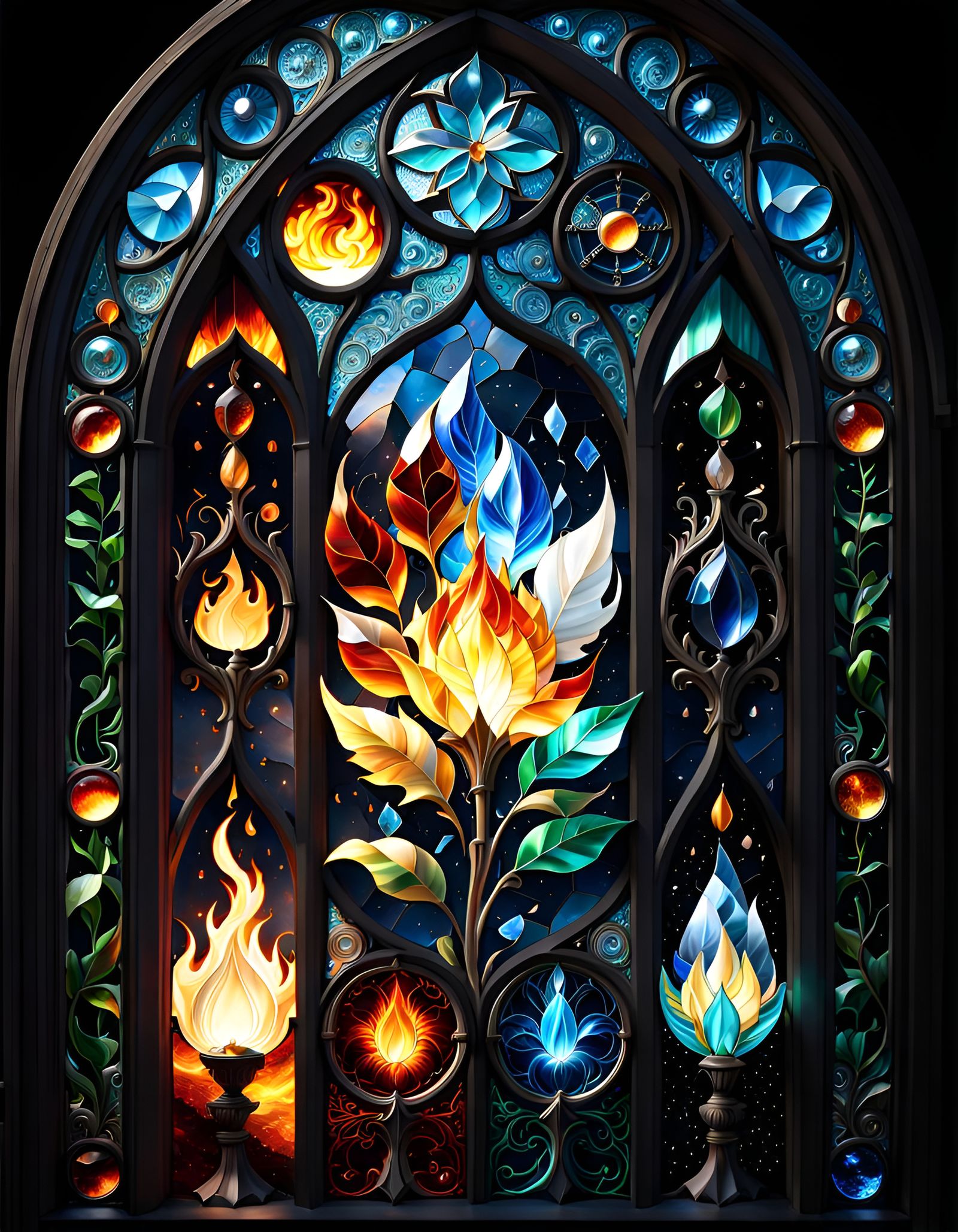 Stained Glass Window Depicting the Four Elements