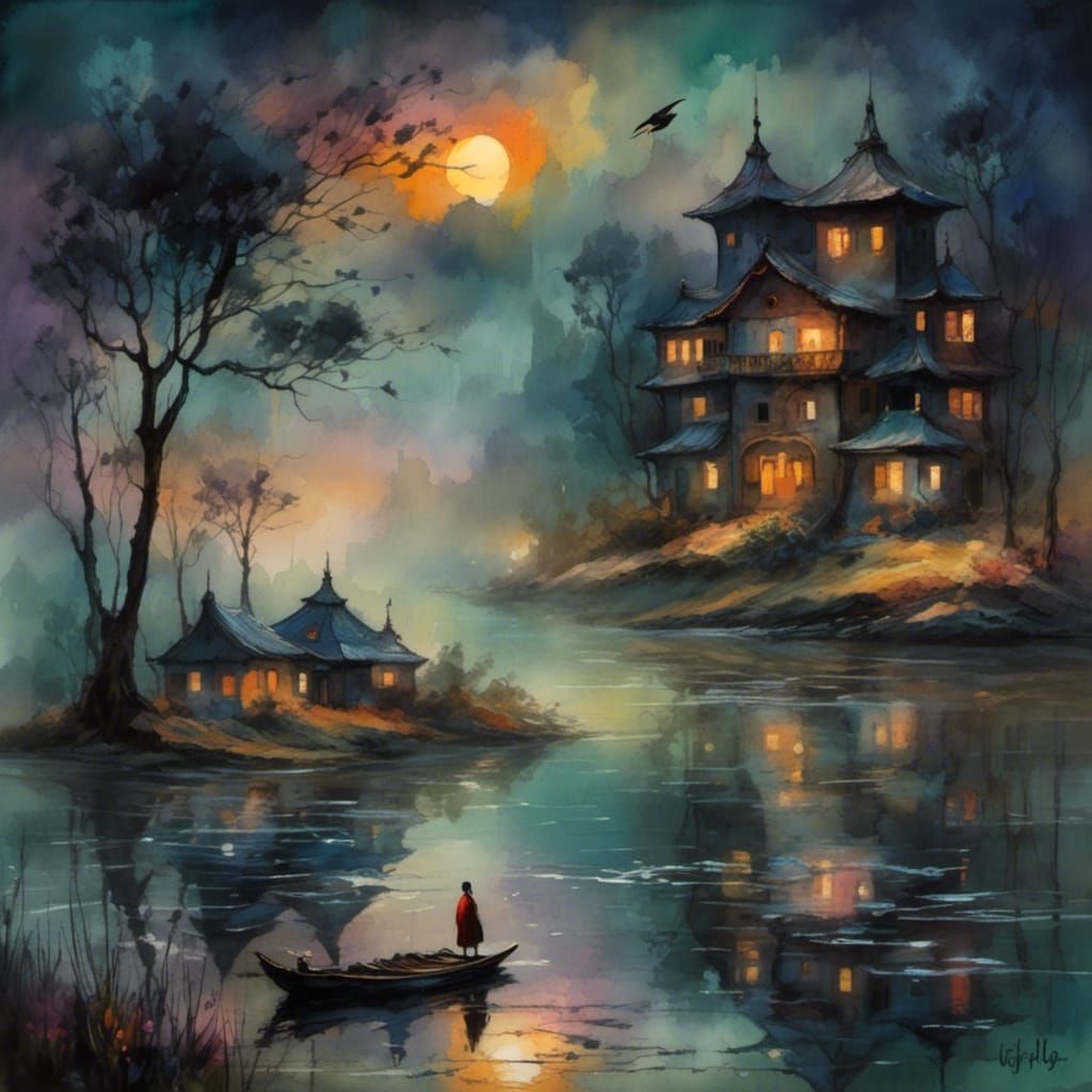 Dreamy Nightingale's Sunset Serenade: Watercolor Painting