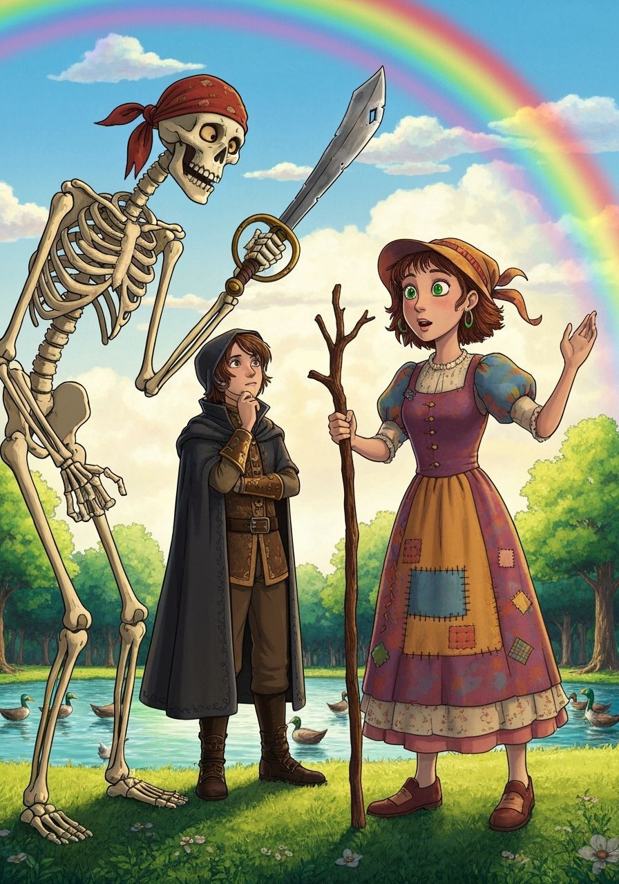 Skeletal Pirate Approaches Storyteller in Dreamscape