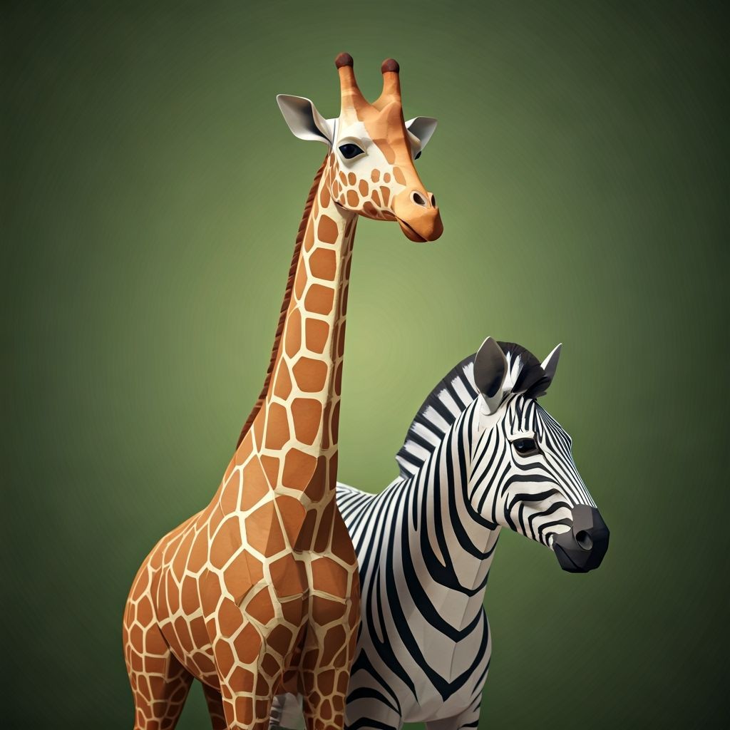 Origami Giraffe and Zebra Papercraft in Soft Focus