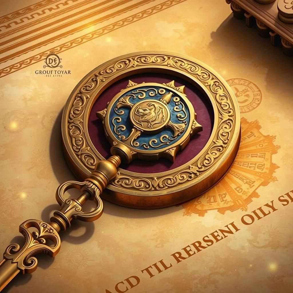 Ethereal Golden Key with Ornate Seal in Dreamlike Mist
