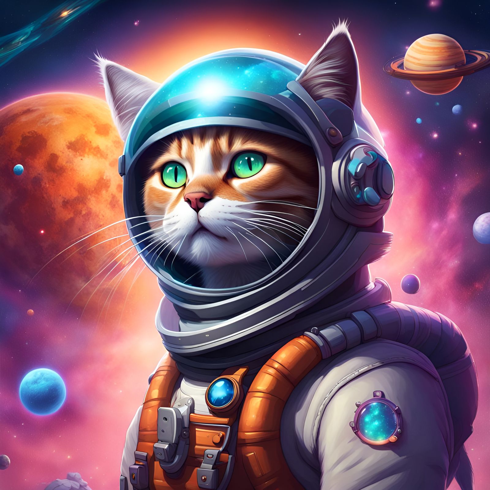 Cosmic Cats on Interstellar Journey: Hyperrealistic Splash A...