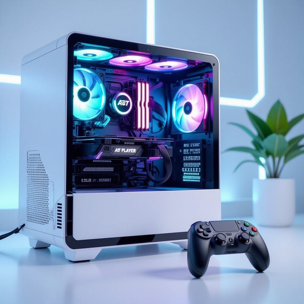 Modern Gaming PC with ARGB Fans in White Case