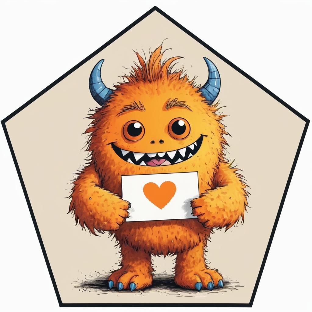 Adorable Monster Holding Checkmark in Ink Poster Style
