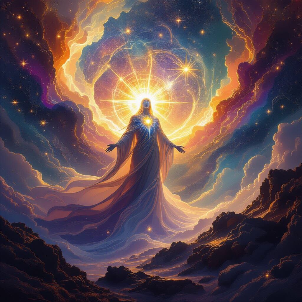 Cosmic Landscape with Divine Light and Sacred Energy