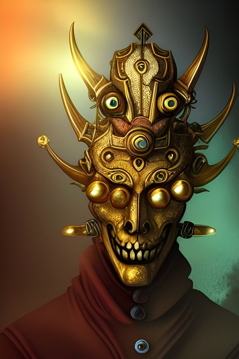 Golden Demon with Jeweled Mask Digital Illustration
