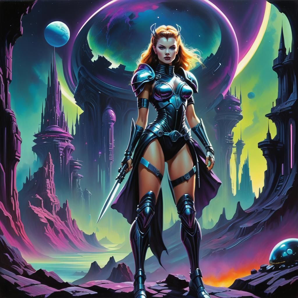 Warrior Princess on Alien Planet in Oil Painting Style