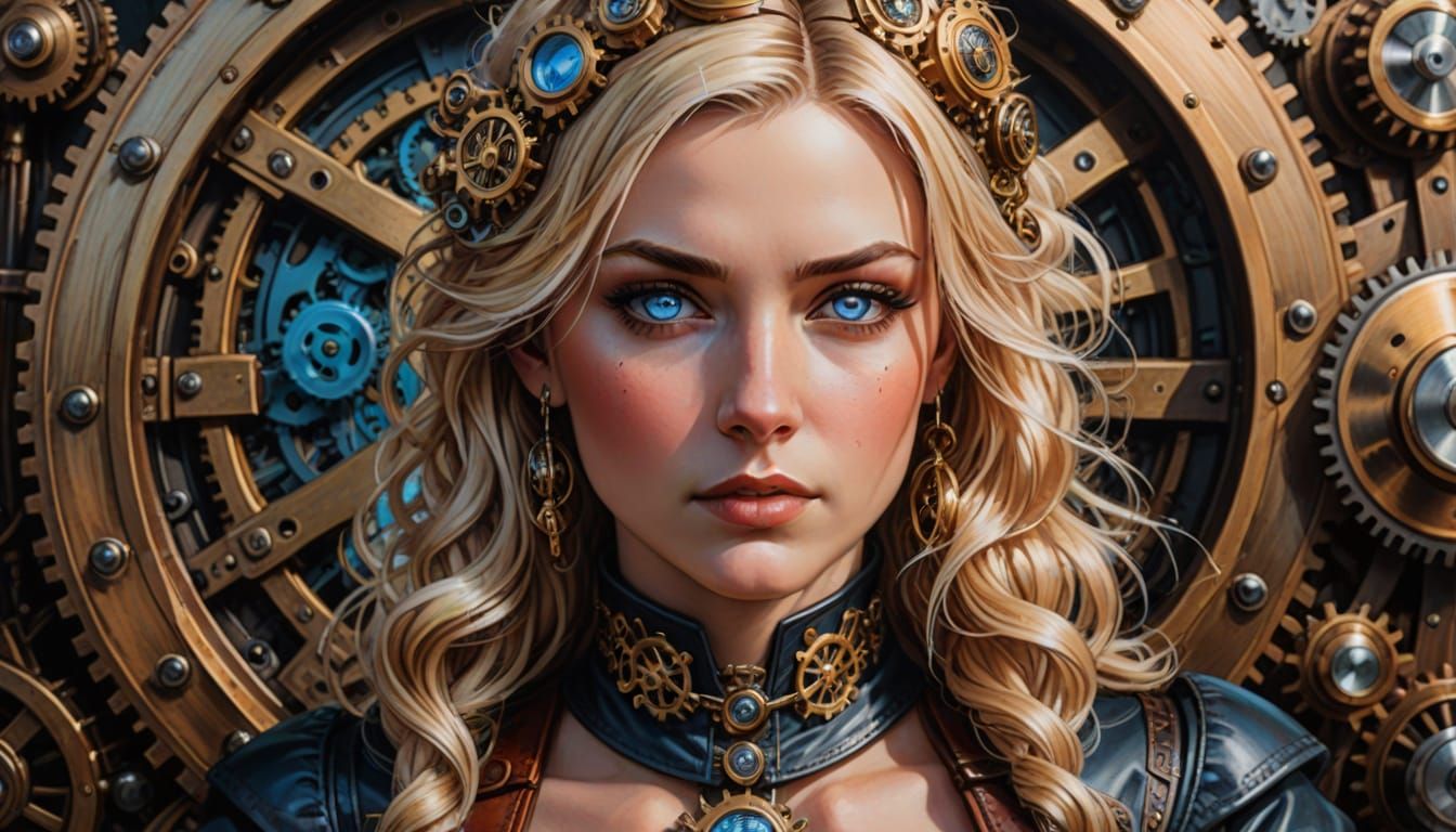 Steampunk Woman Portrait in Comic Book Style