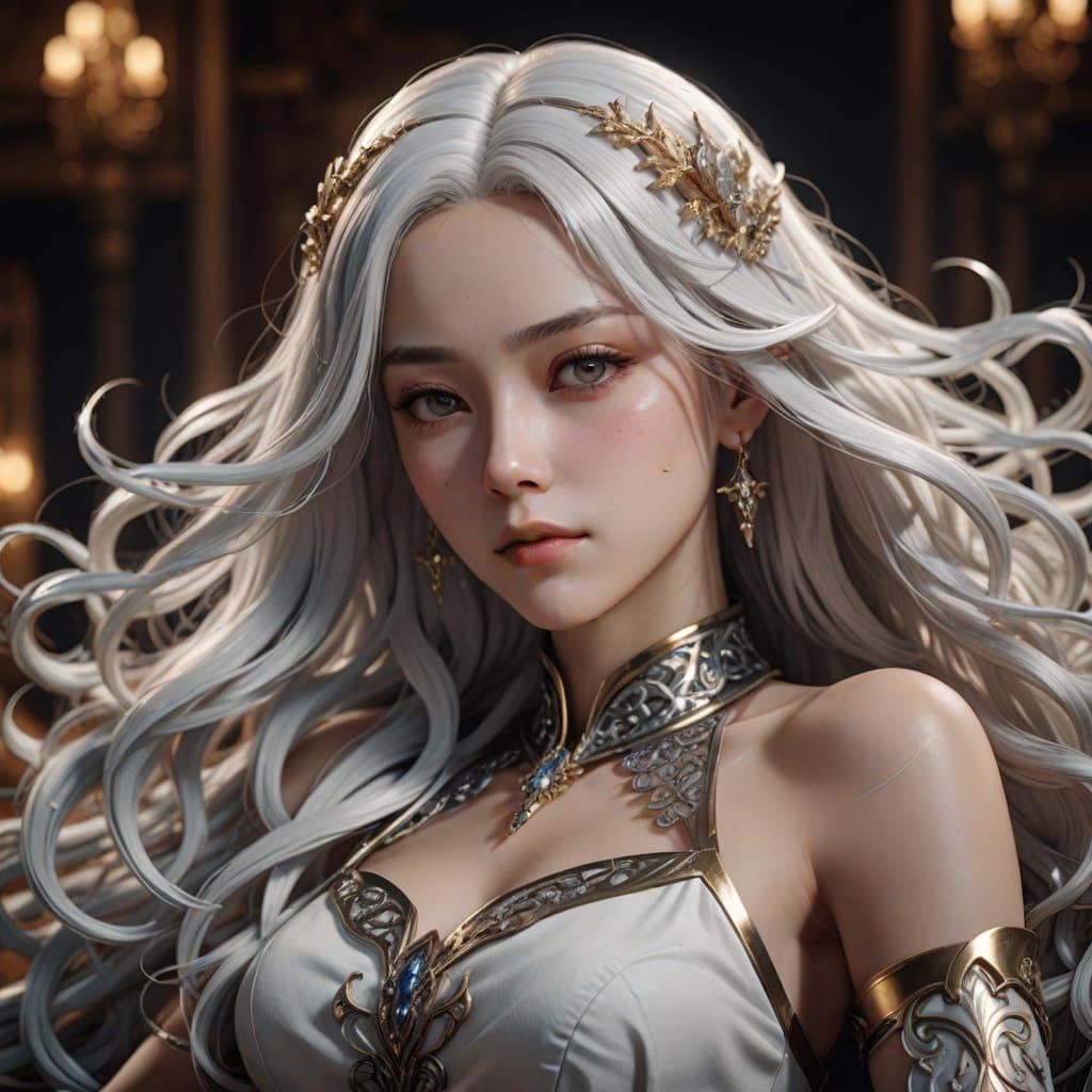 Stunning Anime 3D Rendered Woman With White Hair