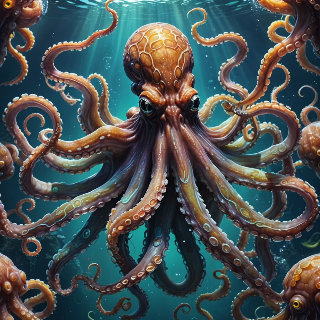 Bioluminescent Octopus in the Deep Ocean as Splash Art