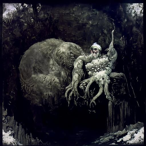 Eldritch God Impaled on Throne in Dark Engraving Style