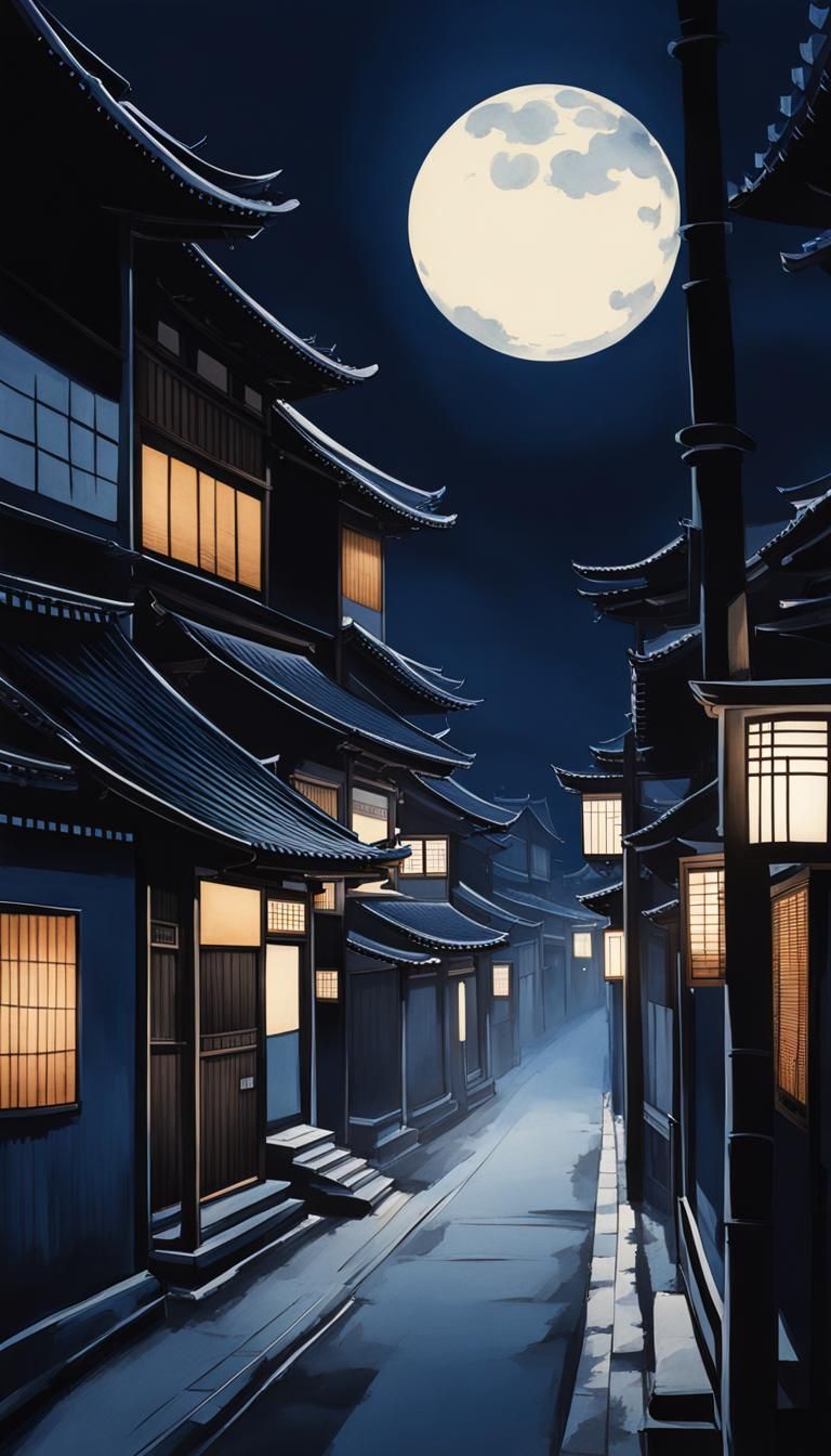 Minimalist Ink Painting of Western Streets at Night