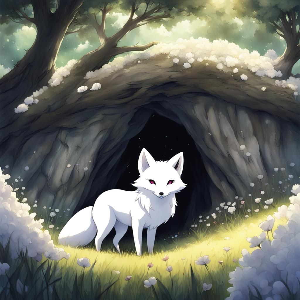 Fluffy Fox in Fairy Tale Meadow, Anime Style