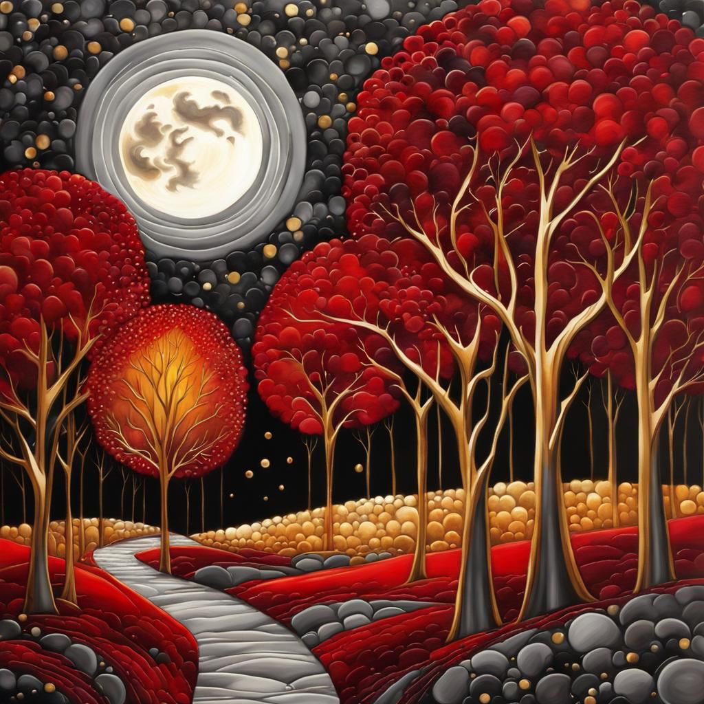 Moonlit Arabesque Forest in Impasto Alcohol Ink Style