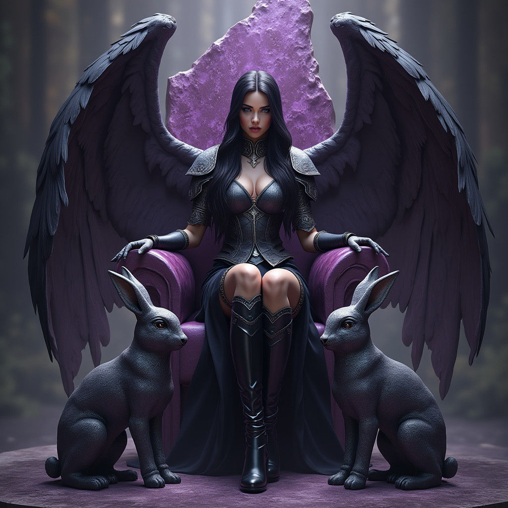 Winged Goddess on Jasper Throne in Hyper-Realistic Style