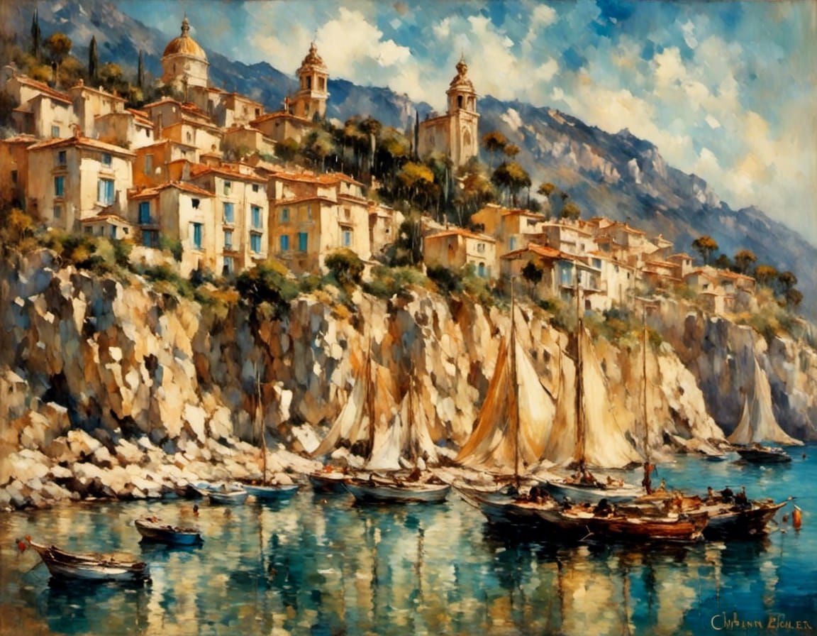 St-Jean-Cap-Ferrat Impasto Painting with Chiaroscuro