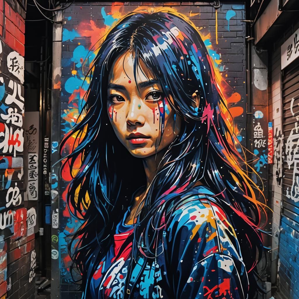 Kayako Saeki Street Art in Tokyo Alleyway
