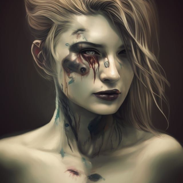 Scarred Woman Portrait in Stormy Weather