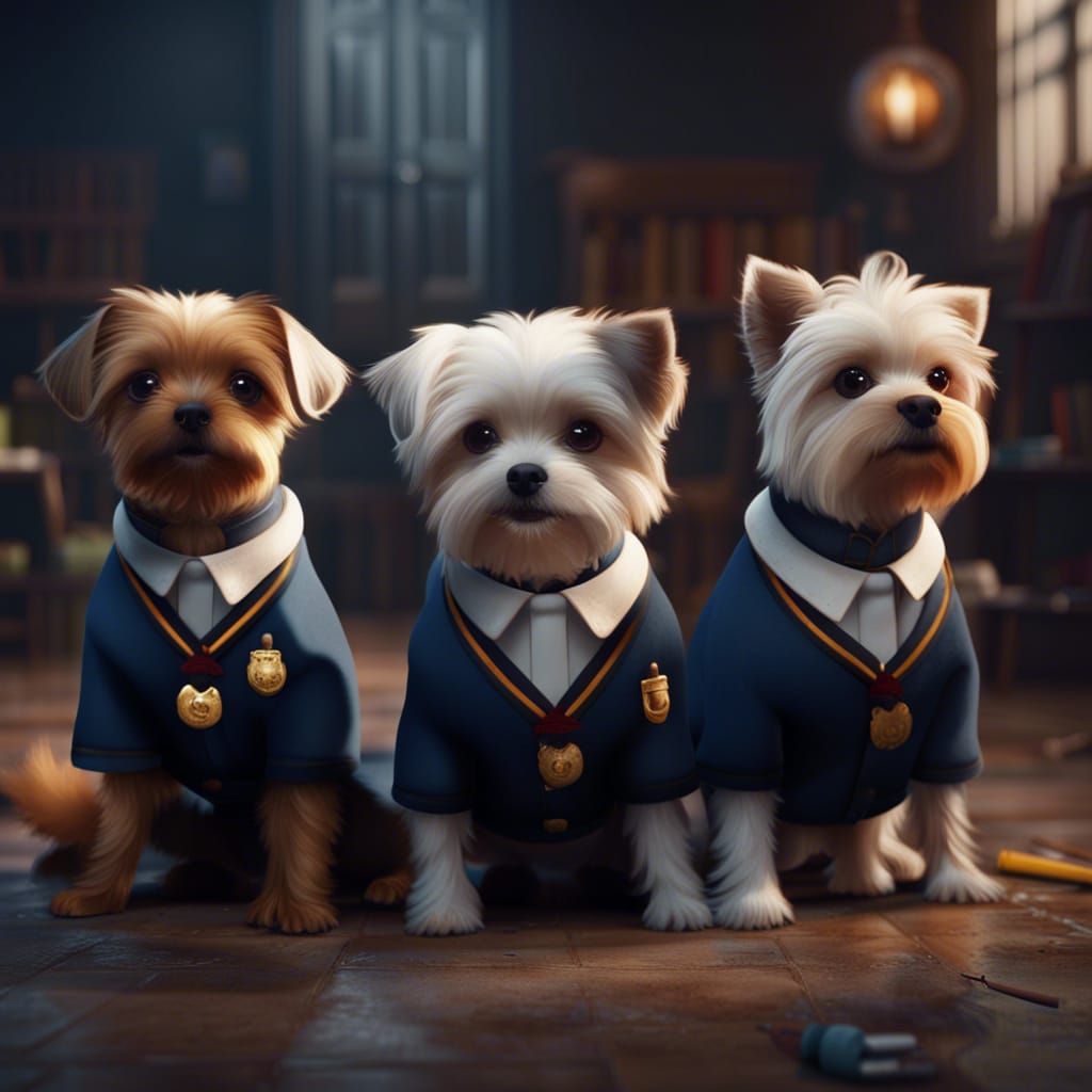 Dogs in School Uniforms: Detailed Matte Painting