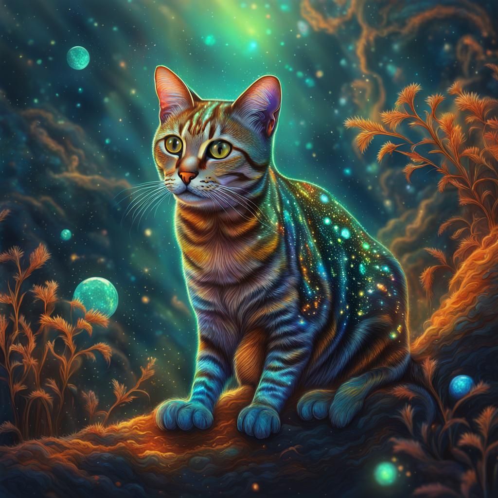 Rusty Spotted Cat: Holographic Cosmic Illustration