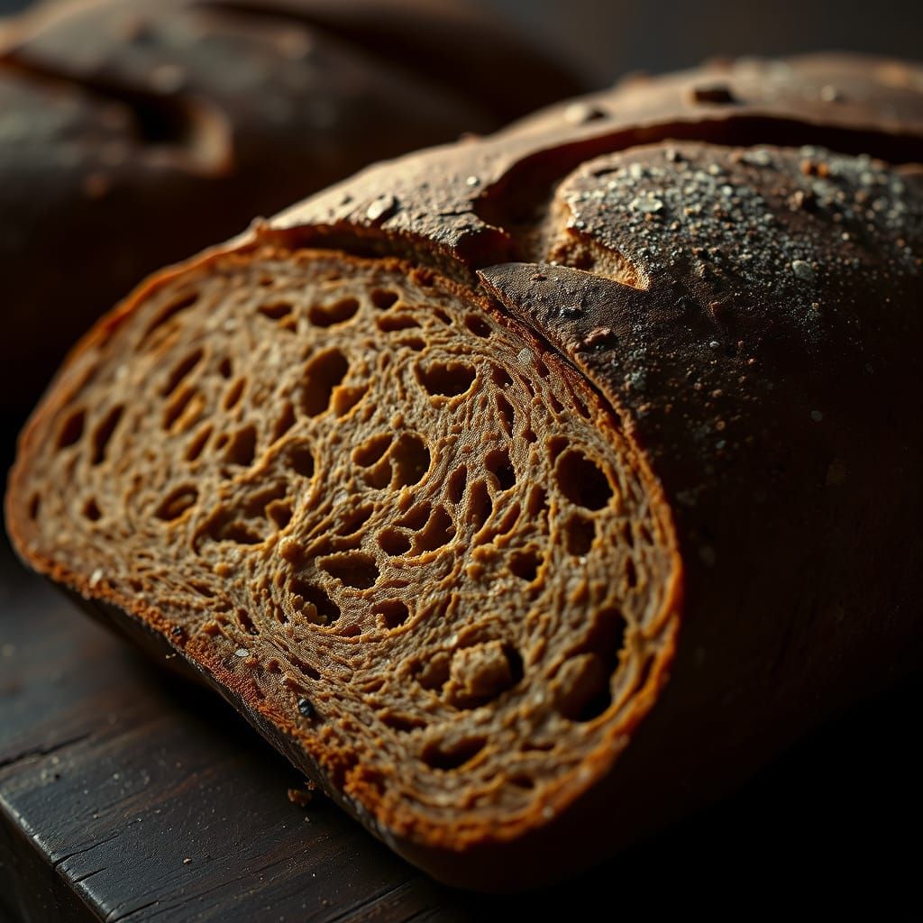 Earthy Pumpernickel Bread in Digital Painting Style