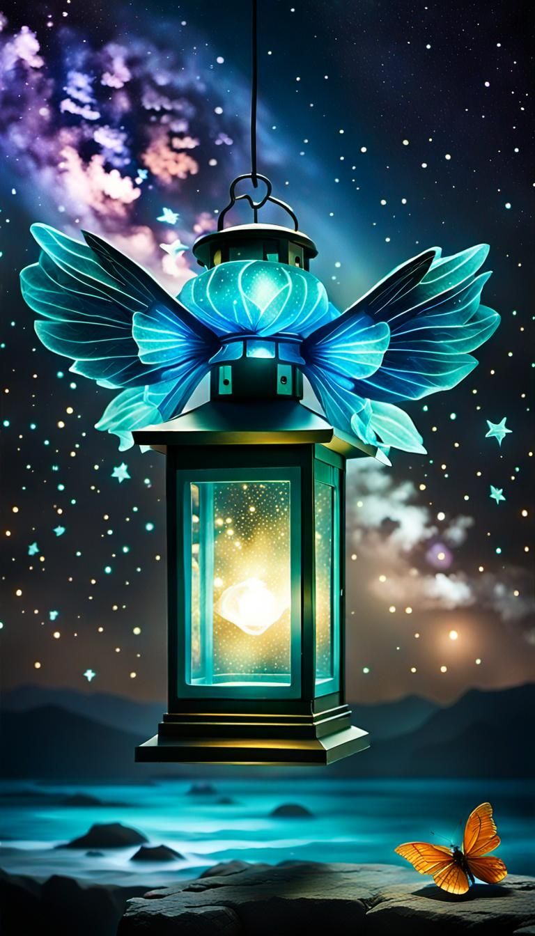 Bioluminescent Lantern Flies in Starry Night
