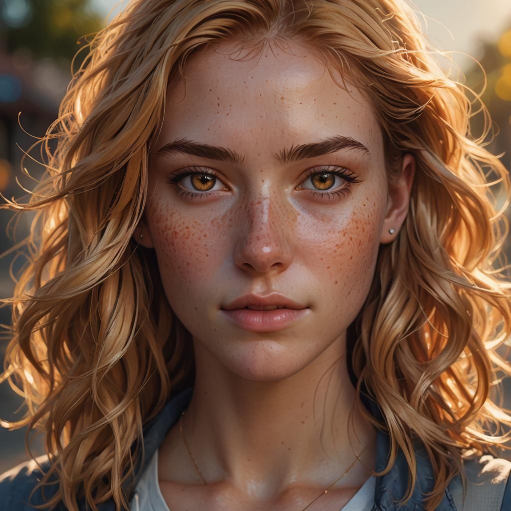 Golden-Haired Girl Portrait in Art Nouveau Style