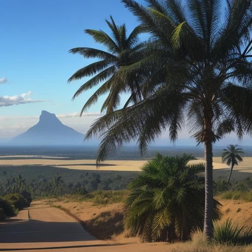Palm Tree and Distant Hillside Sign