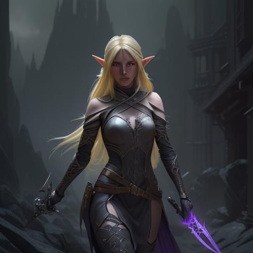 Ethereal Elf Rogue with Daggers, Dark Fantasy Art