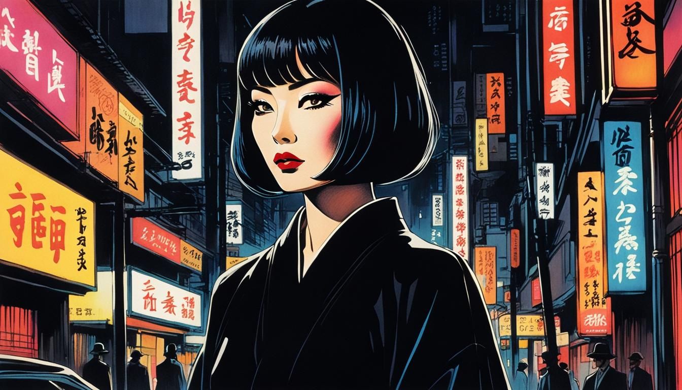 Elegant Tokyo Woman in Japanese Ink Art Style