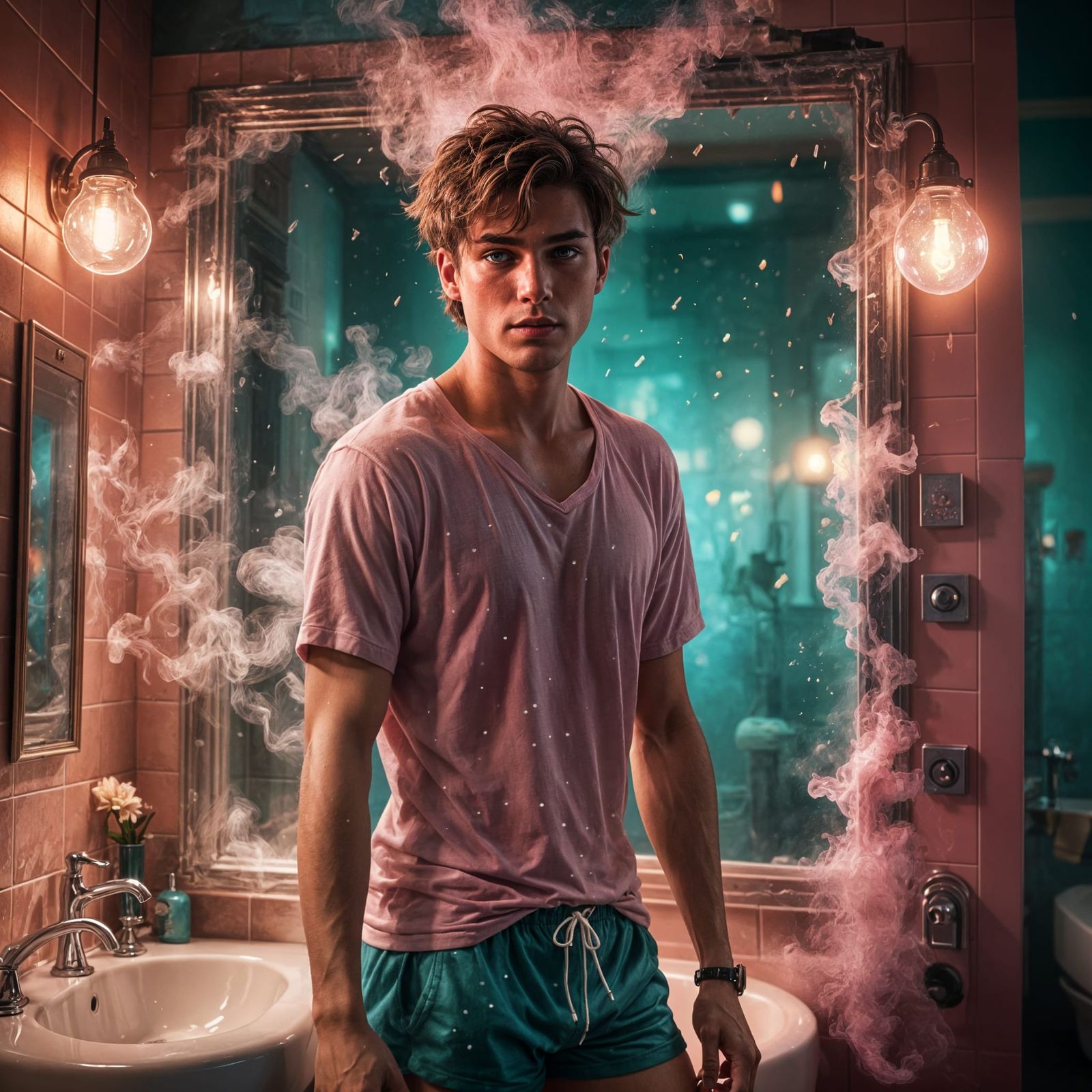 Boy in Dimly Lit Bathroom: Matte Painting
