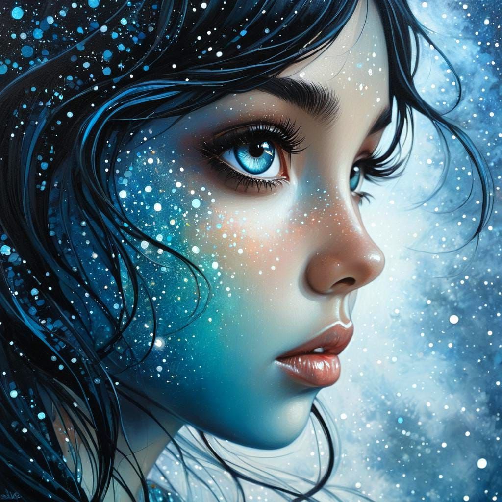 Hyperrealistic Princess Oil Painting with Starry Background